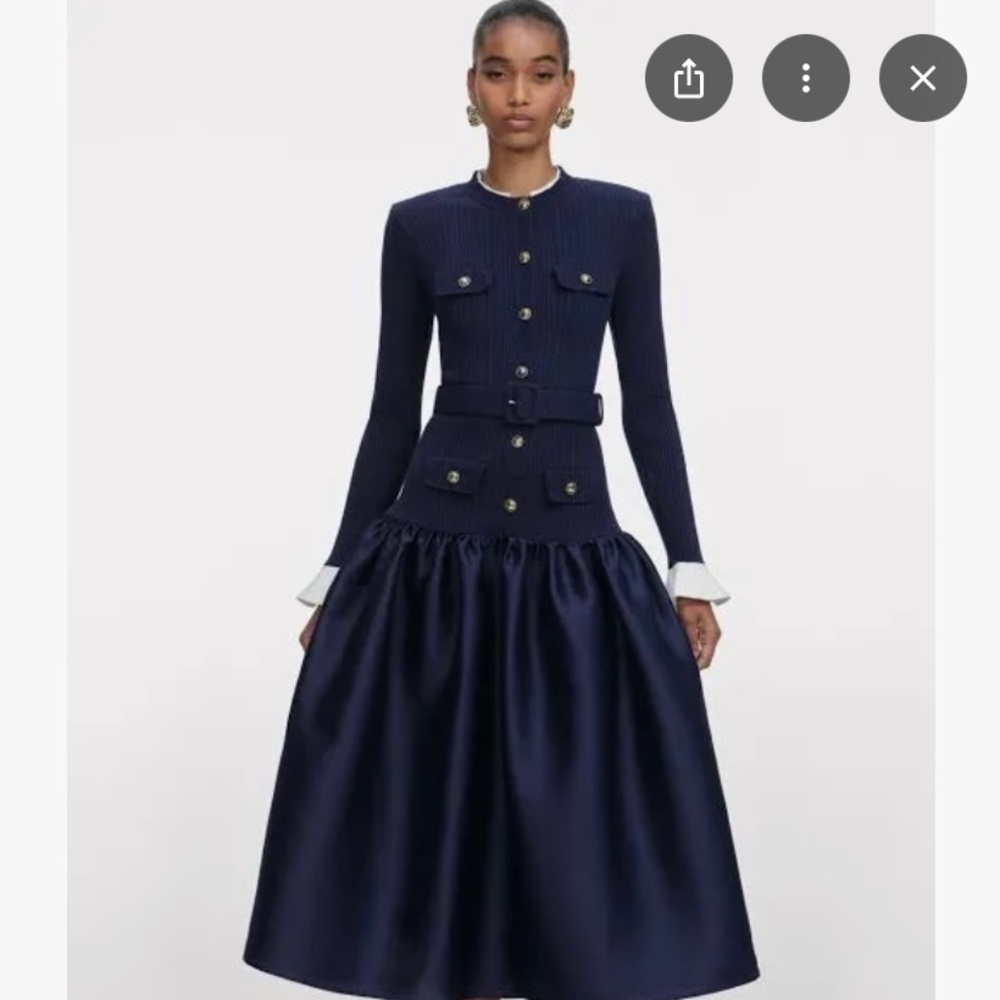 Self Portrait Knit Taffeta Midi Dress